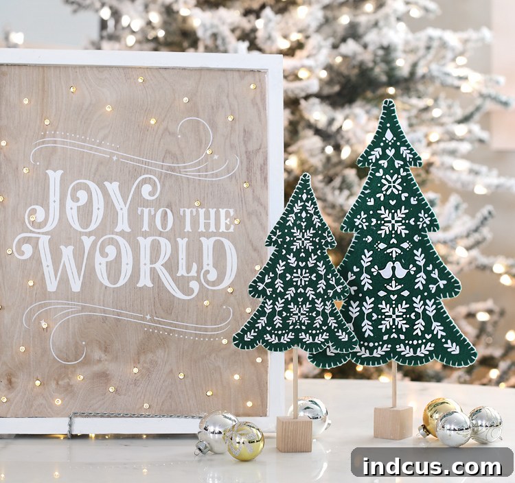 diy felt christmas trees, scandinavian pattern, hand-stitched