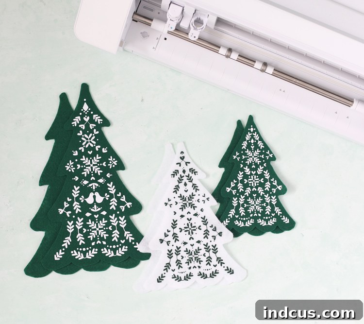 how to make felt christmas trees with scandinavian design and HTV