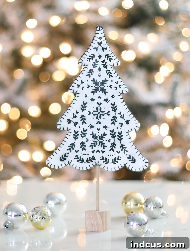 finished diy felt christmas trees with Scandinavian design