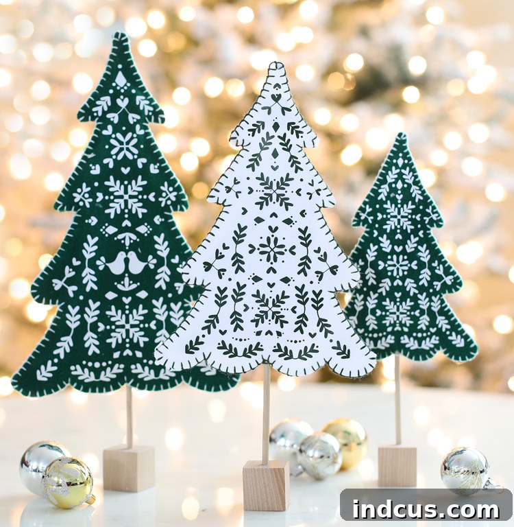 diy tabletop christmas trees from felt, Scandinavian design