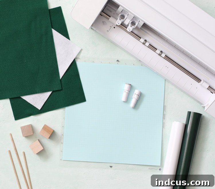 craft supplies needed to make felt trees with Silhouette Cameo 4