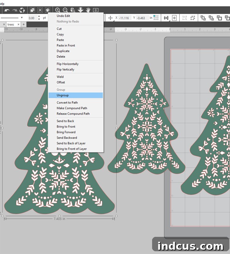 ungroup felt tree shapes in Silhouette Studio