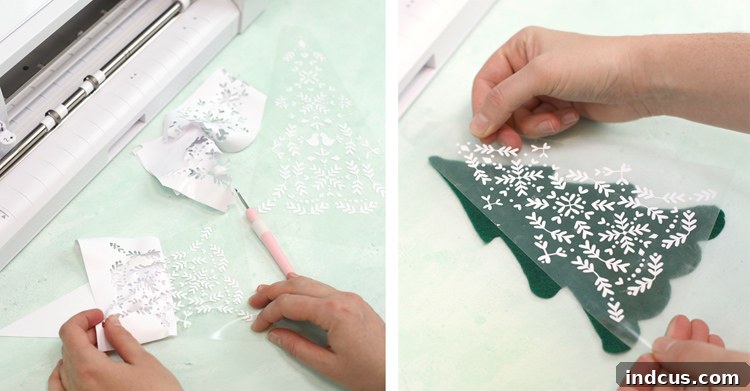 weeding and applying heat transfer vinyl to felt
