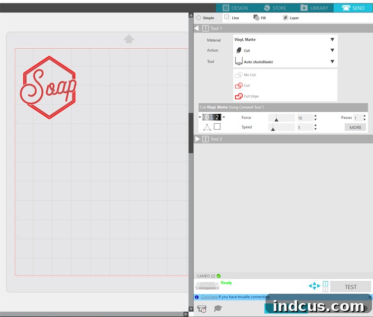 vinyl cut settings silhouette studio