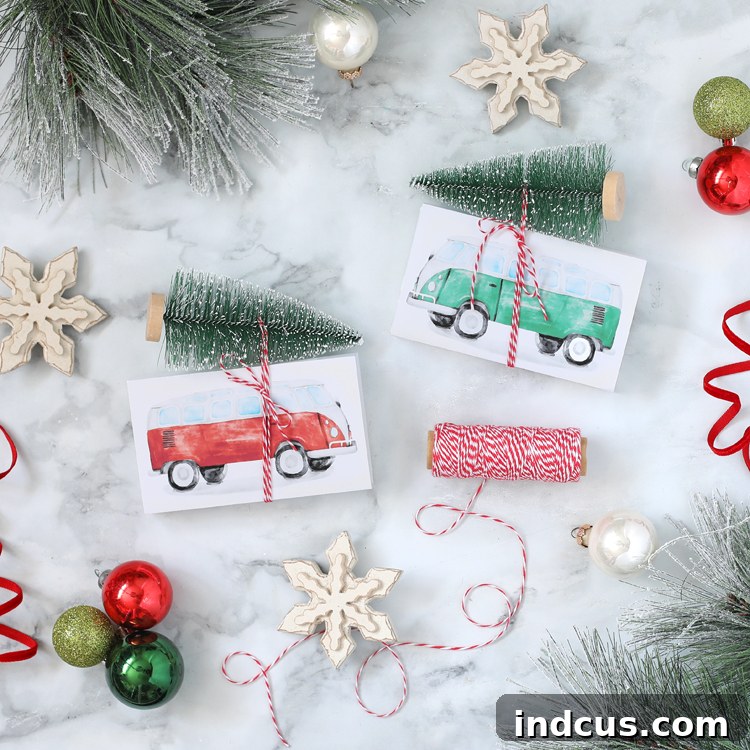 Free Printable Holiday Candy Box Tag with Bottle Brush Tree