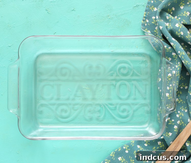 etched glass casserole dish tutorial, personalized glass gifts