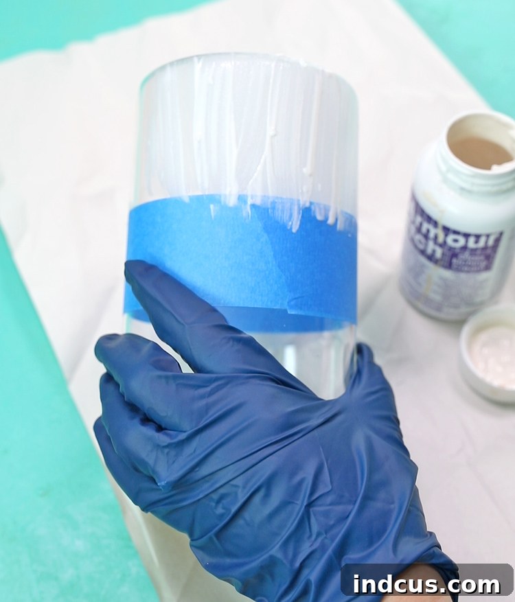 etching glass with masking tape, diy striped glass