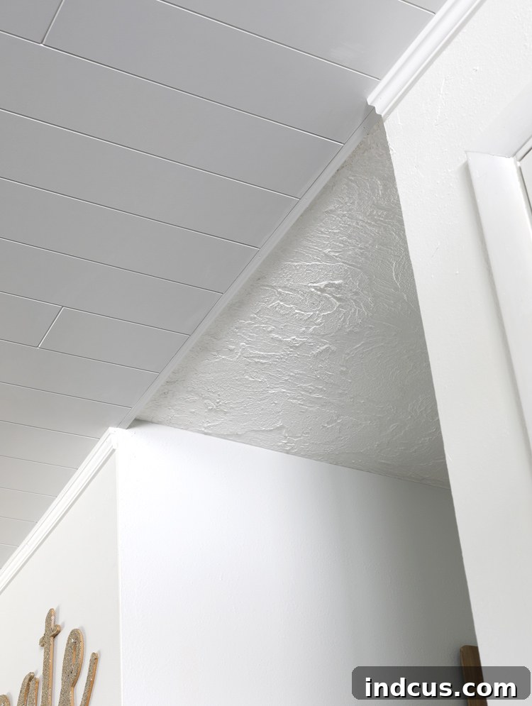 shiplap ceiling transition to regular drywall