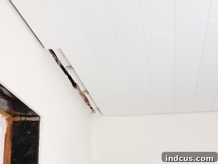 last board on a shiplap ceiling