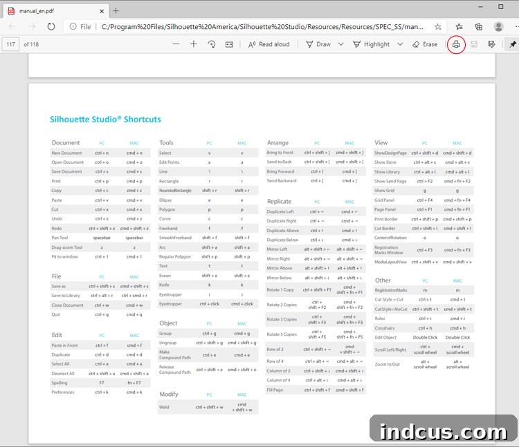 silhouette studio keyboard shortcuts cheat sheet