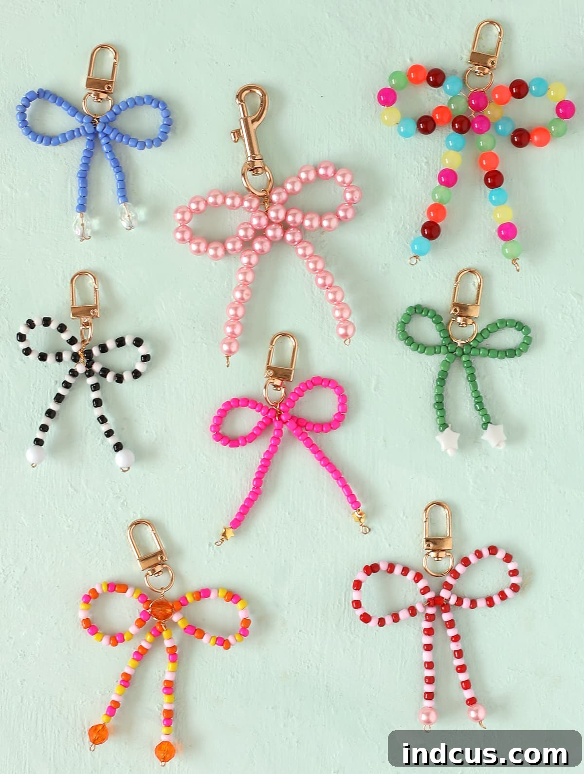Handcraft Charming Beaded Bow Keychains 12 Variety of handmade beaded bow keychains
