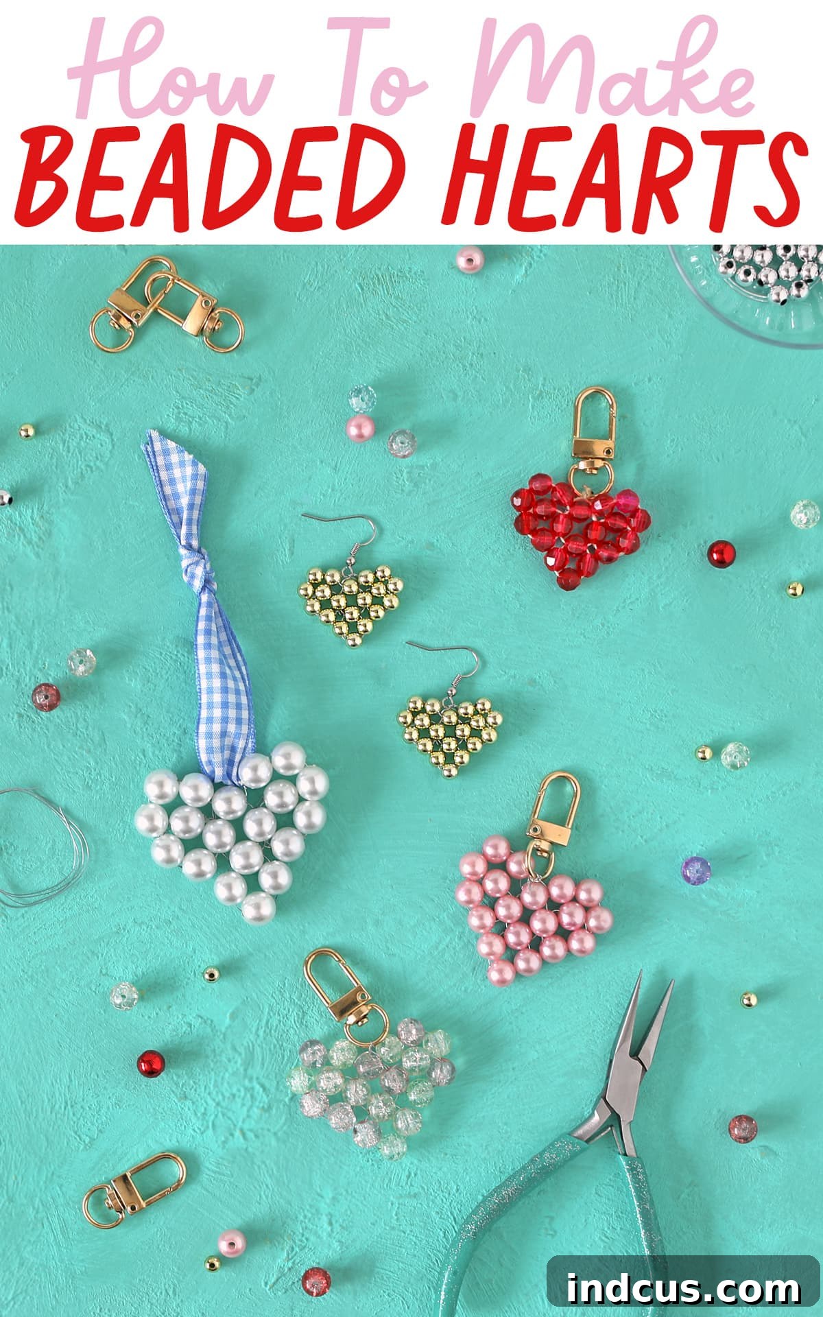 DIY Sparkling Beaded Heart Charms 14 Detailed step-by-step photo and video tutorial for making charming DIY beaded hearts, perfect for jewelry and gifts.