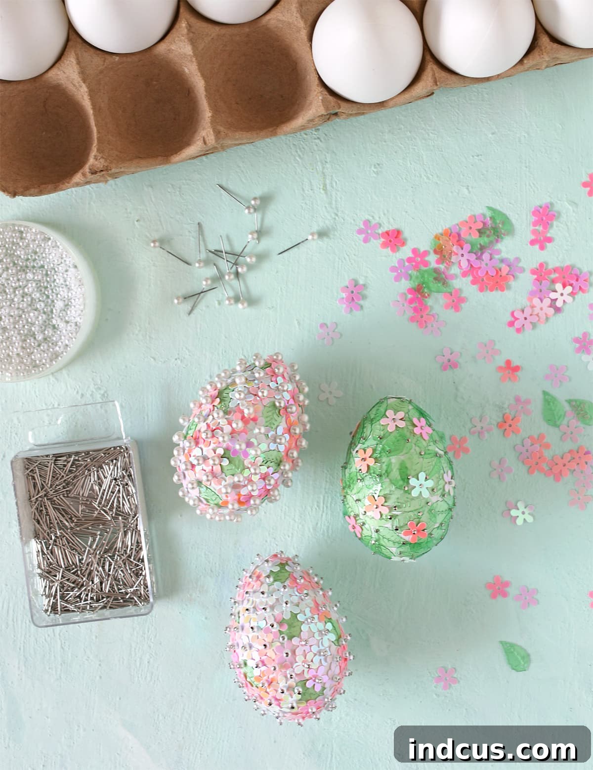Dazzling Sequin Beaded Easter Egg Creations 8 sequin pin and bead covered eggs easter craft