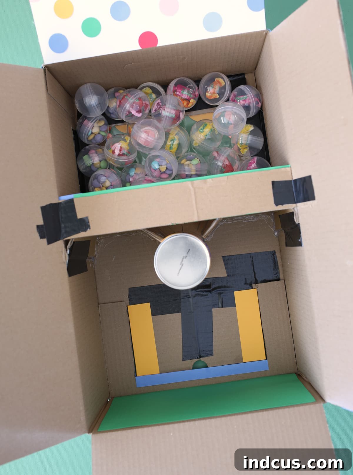 Handcrafted Party Prize Surprise 16 Completed DIY cardboard vending machine ready for use.